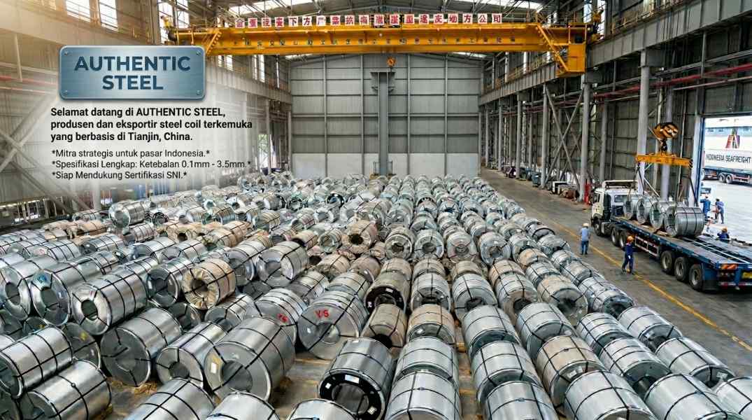 Pabrik steel coil AUTHENTIC STEEL di Tianjin China dengan stok galvalume coil melimpah untuk pasar Indonesia