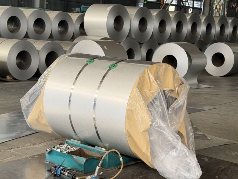 Standard moisture proof export packaging for steel coils at Tianjin port
