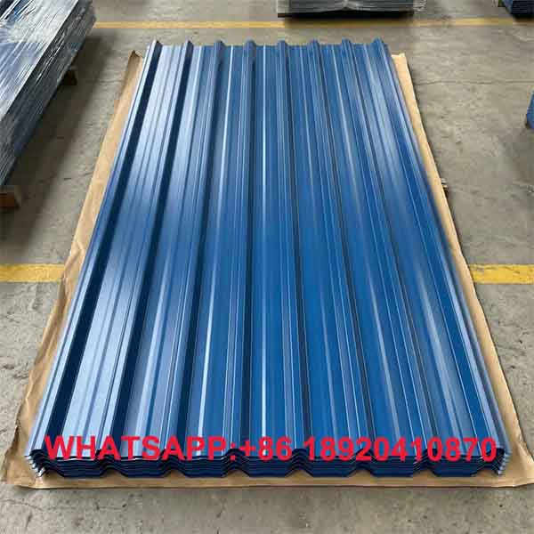 Kerataan permukaan lembaran baja biru panjang dari produk Seng Gelombang Warna