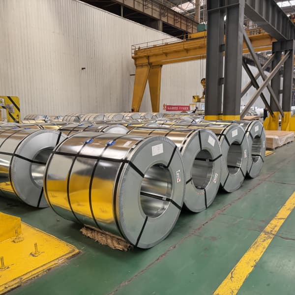 Waterproof export packaging for galvanized steel coil transit from Tianjin port.