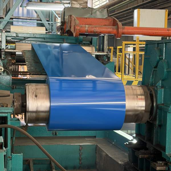 Bright red ppgi steel coil used as raw material for manufacturing corrugated roofing sheets.