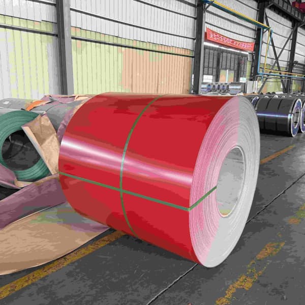 Large batch of ppgl steel coils loaded onto pallets in Tianjin port warehouse for shipment.
