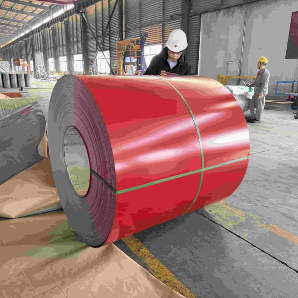 Prime prepainted galvanized steel coil showcasing excellent surface gloss inside the factory.