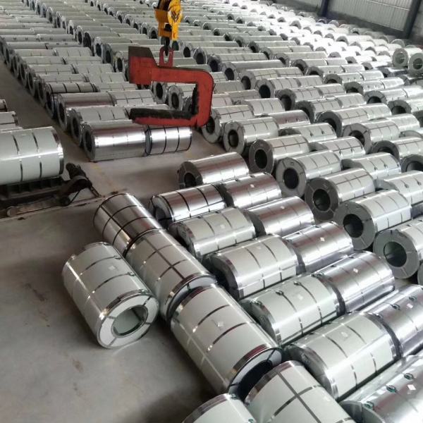 Large inventory of bright aluzinc steel coils at China factory yard