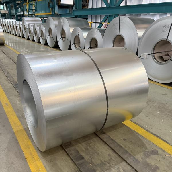 Heavy duty industrial crane moving gl steel coil inside the workshop