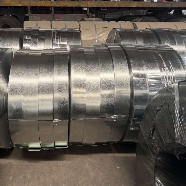 Top grade GP slit coil packages arranged vertically in warehouse