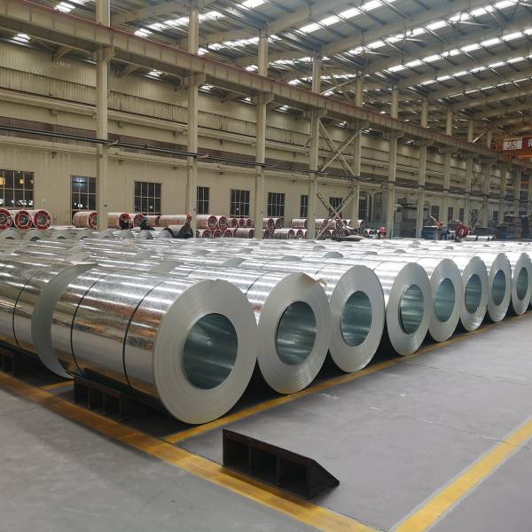 Overhead crane lifting high zinc coating GI coil in factory